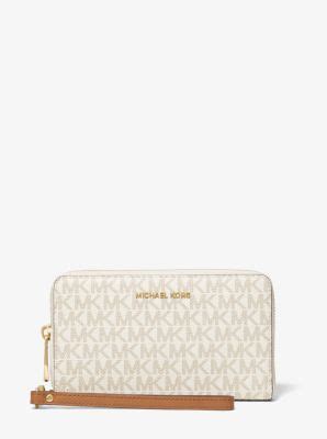 michael michael kors large logo and leather wristlet|michael kors large wallet wristlet.